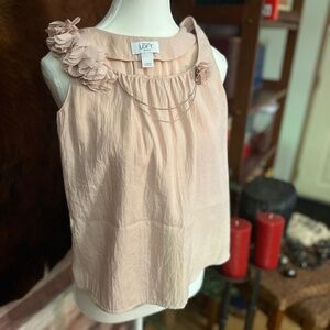 Ann Taylor Loft Sweet Pink Blouse w/ Fabric Flower Detail – XXS